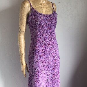 Vintage Jonathan Martin 90s Bias Cut Slip Dress Purple Paint Swirl Patterned